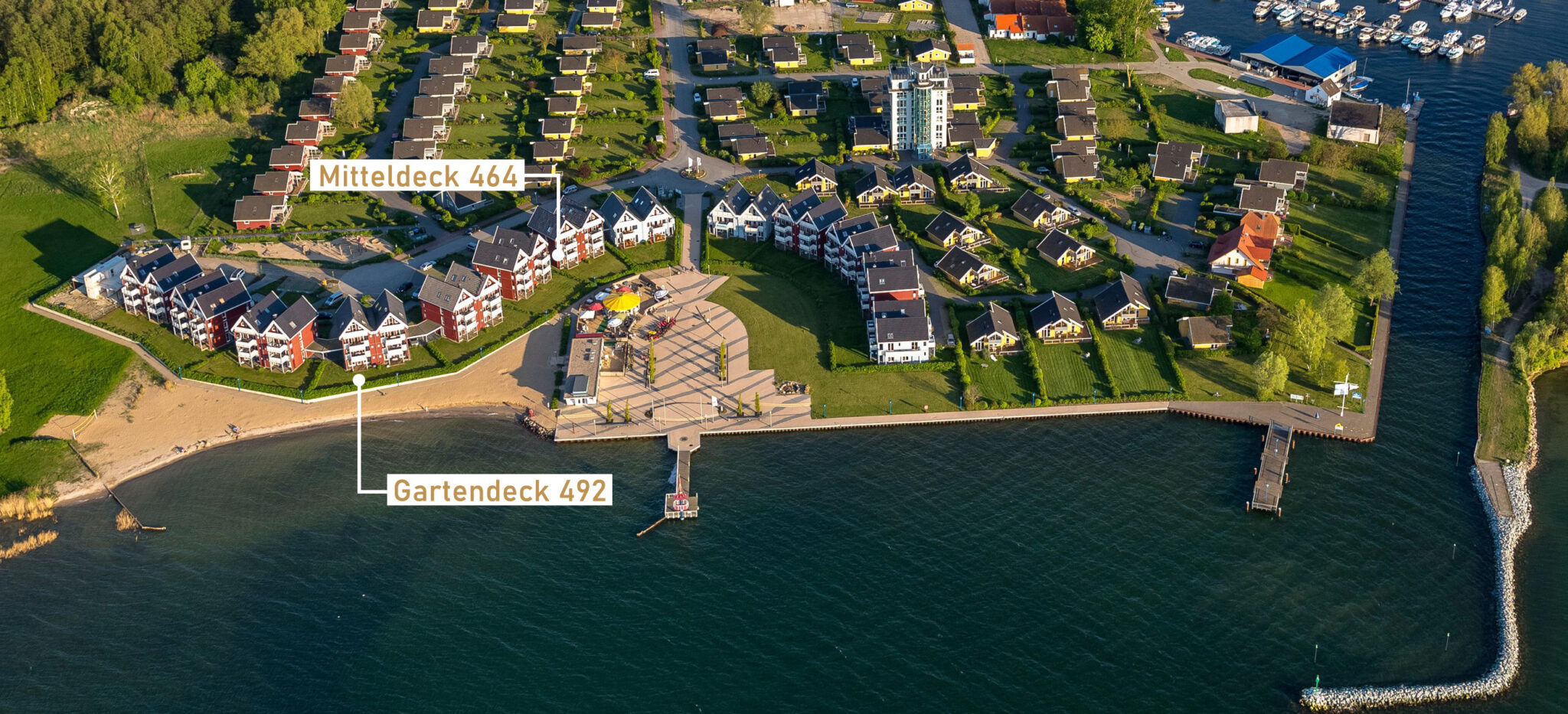 Aerial view, Rechlin with Marina and Claassee and Muritz, lake, Rechlin, Mecklenburg Lake District, Mecklenburg Lake District