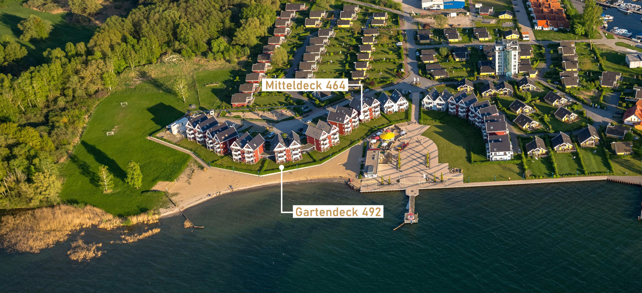 Aerial view, Rechlin with Marina and Claassee and Muritz, lake, Rechlin, Mecklenburg Lake District, Mecklenburg Lake District