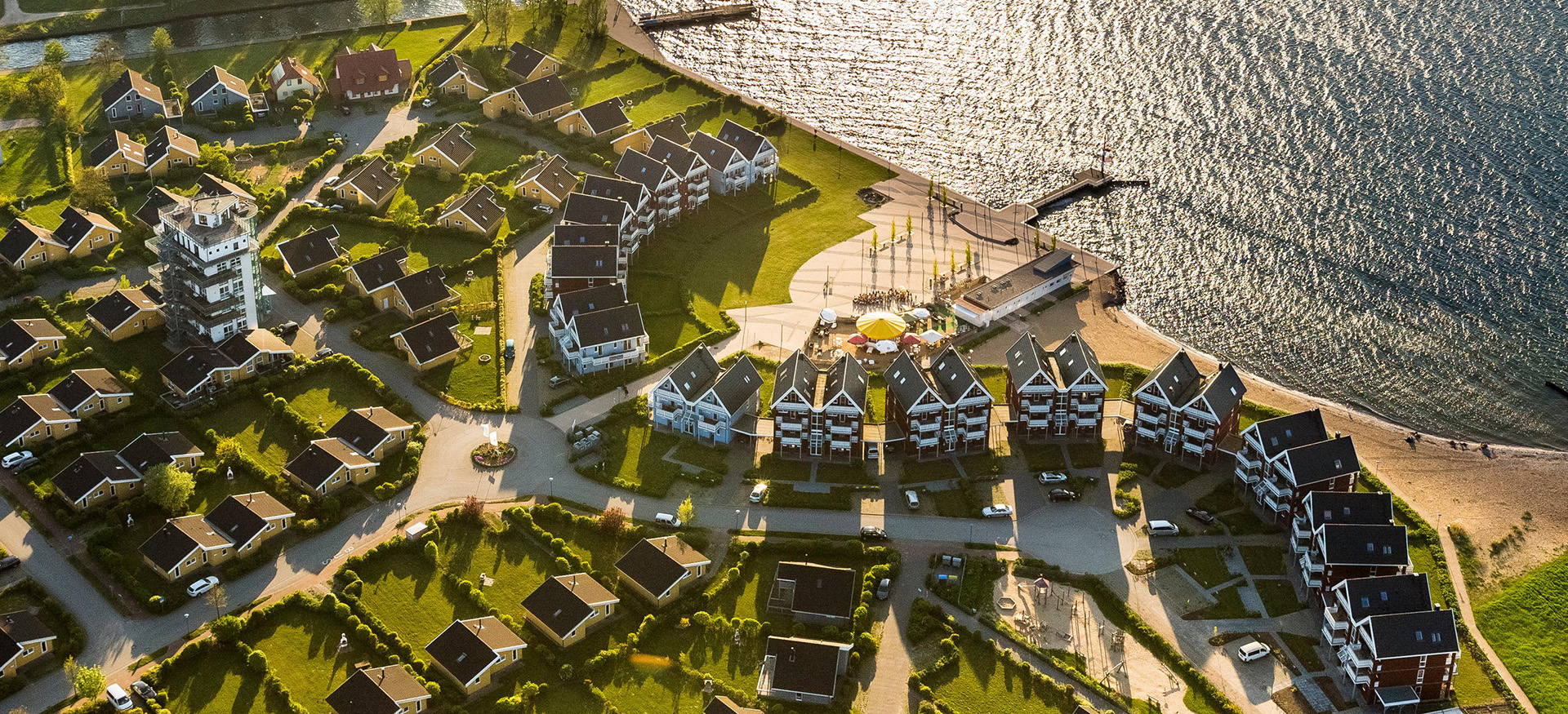 Aerial view, Rechlin with Marina and Claassee and Muritz, lake, Rechlin, Mecklenburg Lake District, Mecklenburg Lake District